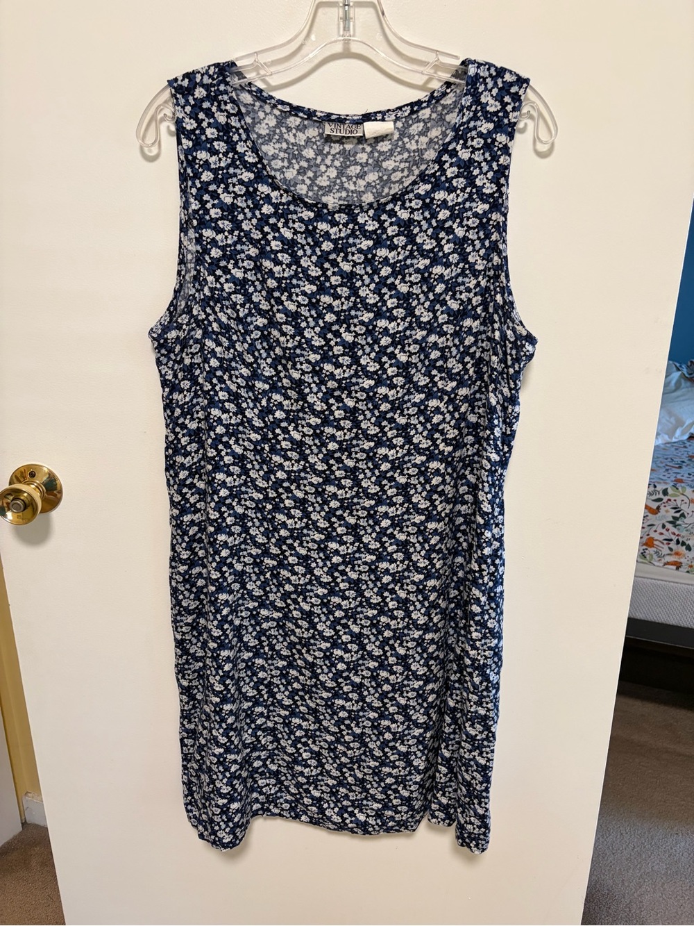 Vintage Studio size 12 P Navy Floral Sleeveless Shift Dress